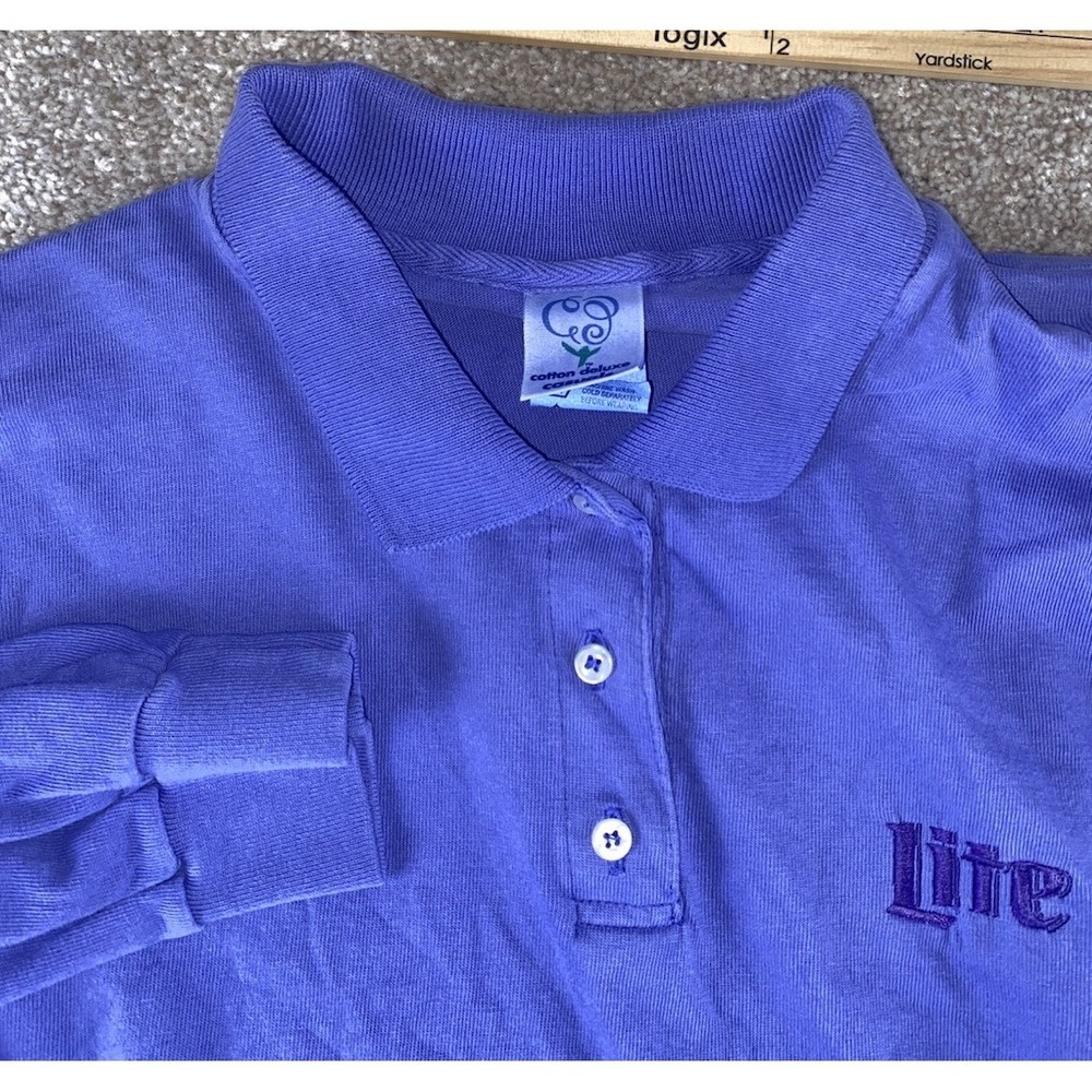 Cotton Deluxe Casuals LongSleeve Miller Lite Polo‎ Bluish Purple Mens XL Y2K VTG